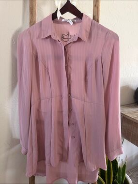 BCBGeneration Mauve Button-Front Sheer Blouse - Size XS